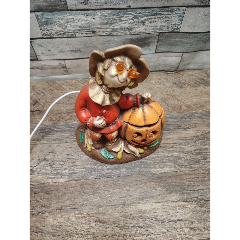 VTG Lighted Halloween Scarecrow & Jack O'Lantern Ceramic Figurine Dona's Mold 6" - Picture 3 of 7